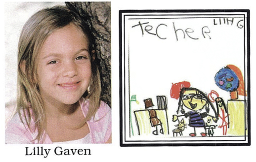 Lily's kindergarten yearbook entry.