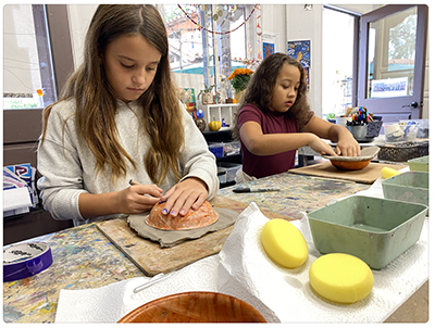 Art Room at Los Encinos School making bowls